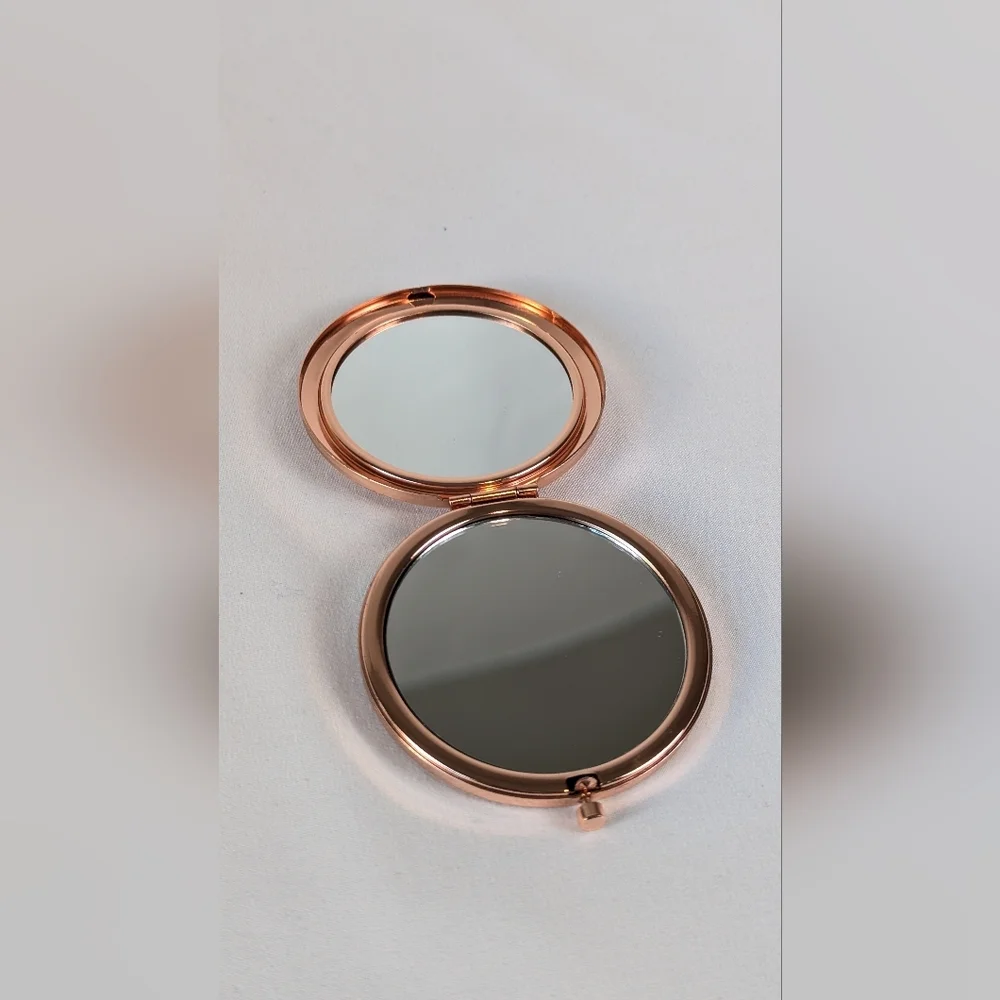 Compact Mirror Designer Inspired Cosmetic Faux Rose Gold Rhinestone Sparkle NWOT